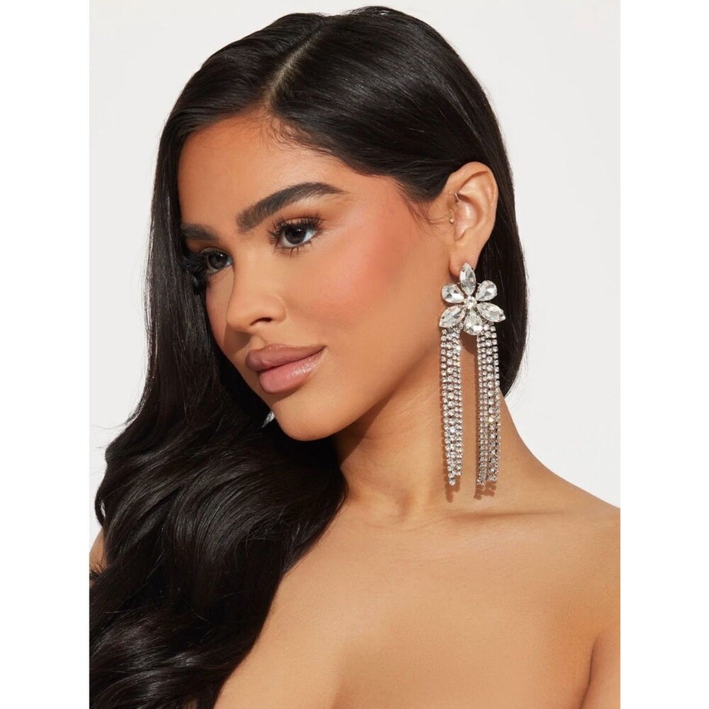 Crystal Flower Tassel Drop Earrings